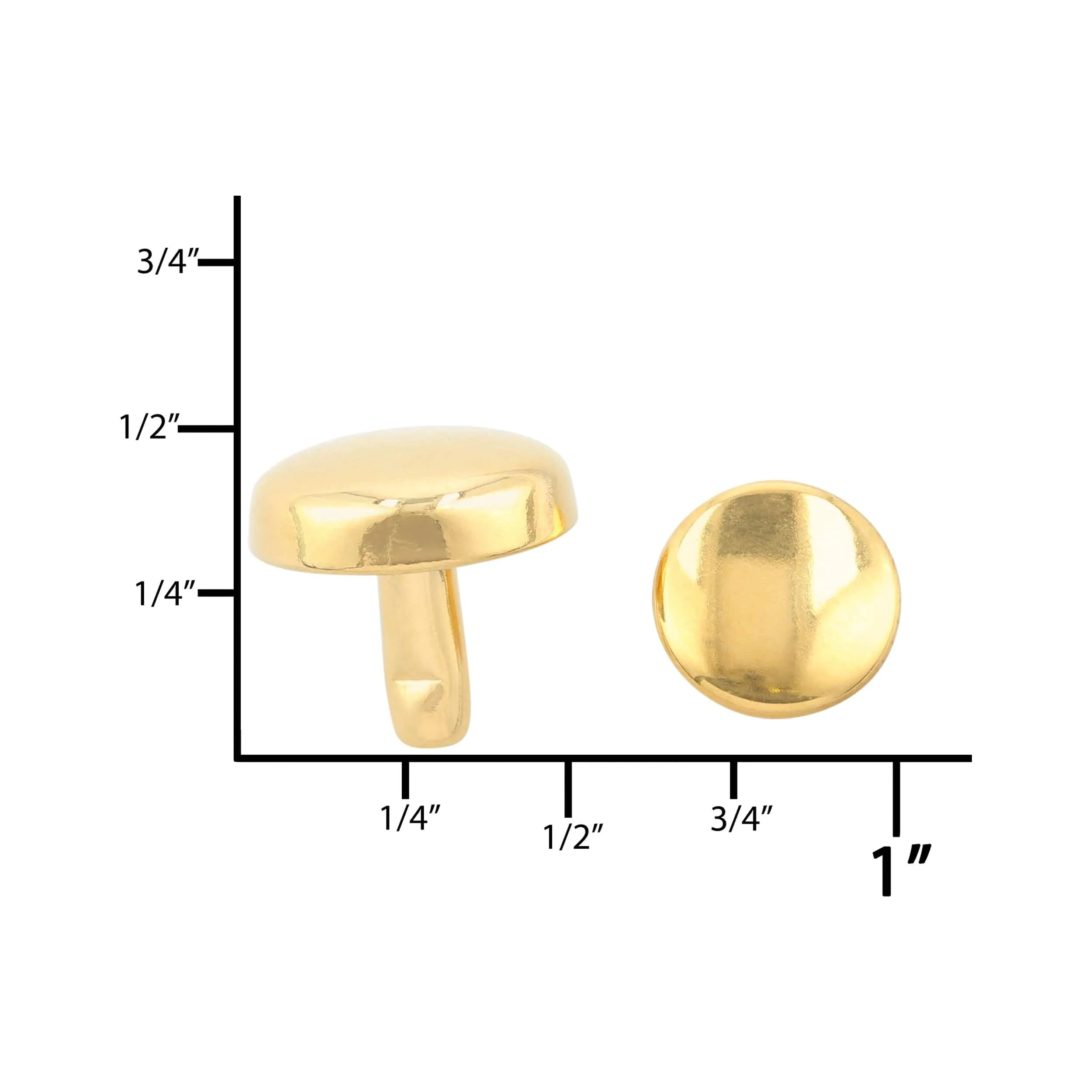 11mm Gold, Flat Top Rivet Stud, Steel - PK5, #P-1850