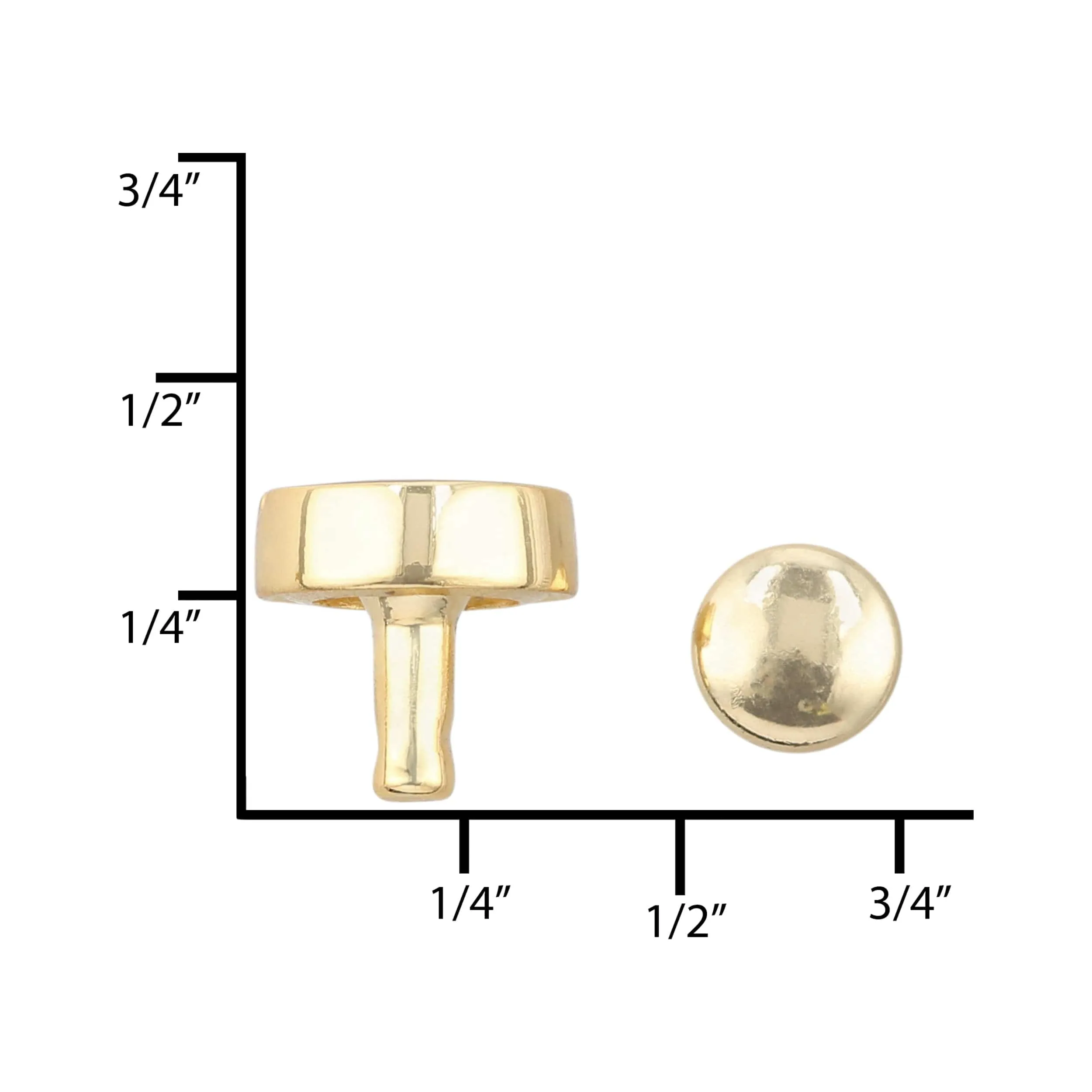 9mm Shiny Gold, Flat Screw Top Rivet Stud, Steel - PK5, #P-2852-GOLD