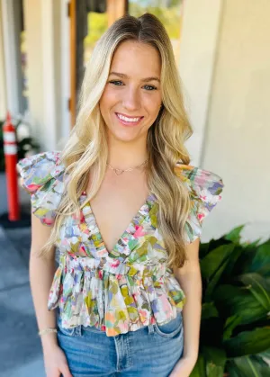 Adelina Top- Watercolor Floral