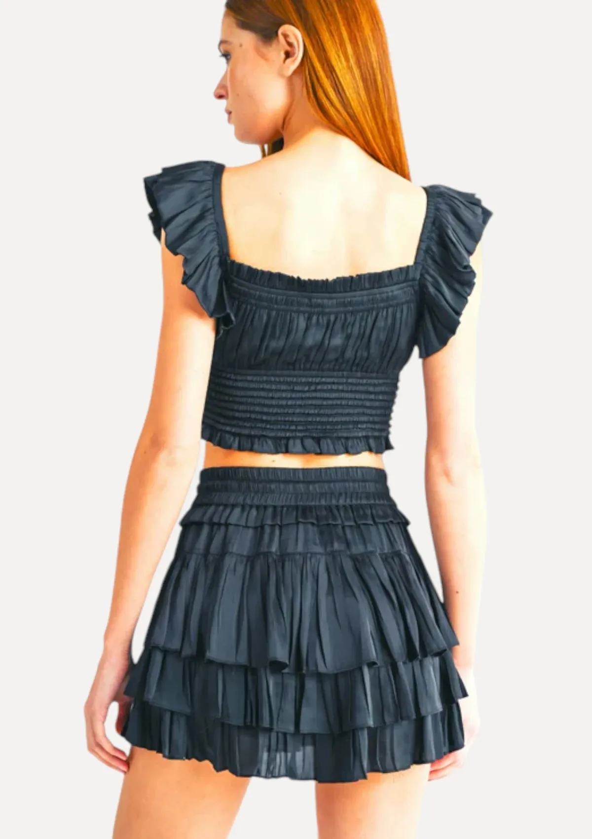 Alana Tier Ruffle Skort - Black