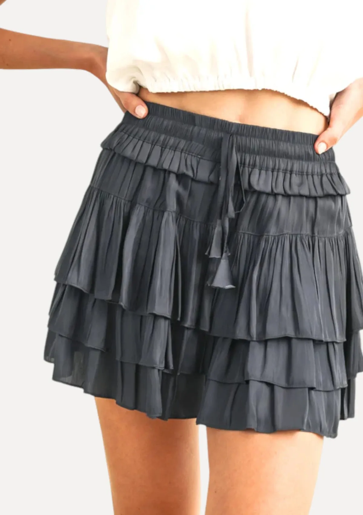 Alana Tier Ruffle Skort - Black