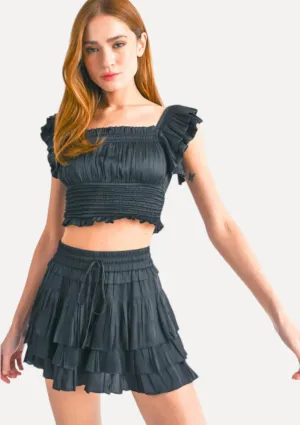 Alana Tier Ruffle Skort - Black