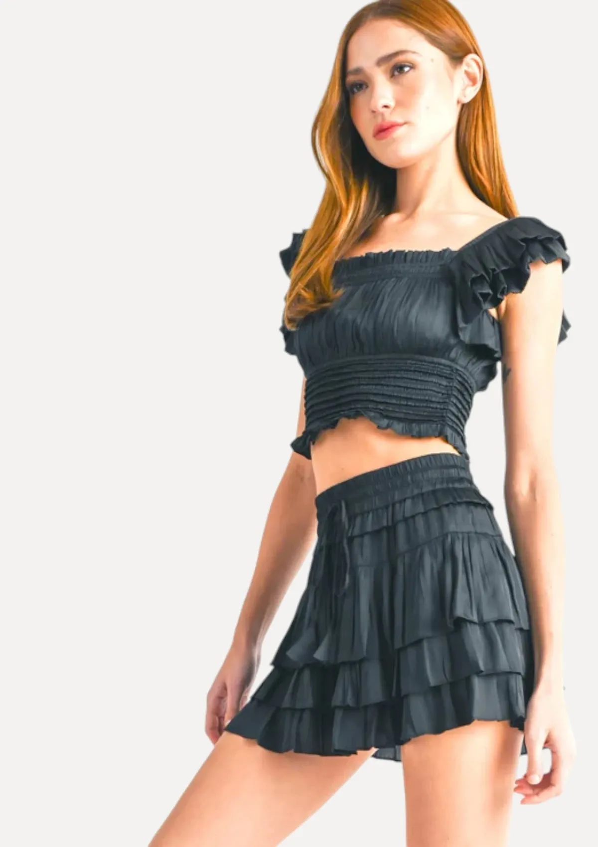Alana Tier Ruffle Skort - Black