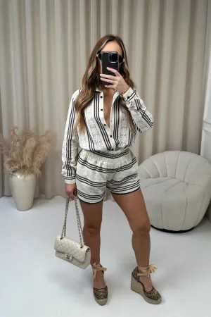 Alana white striped lace shirt shorts co-ord