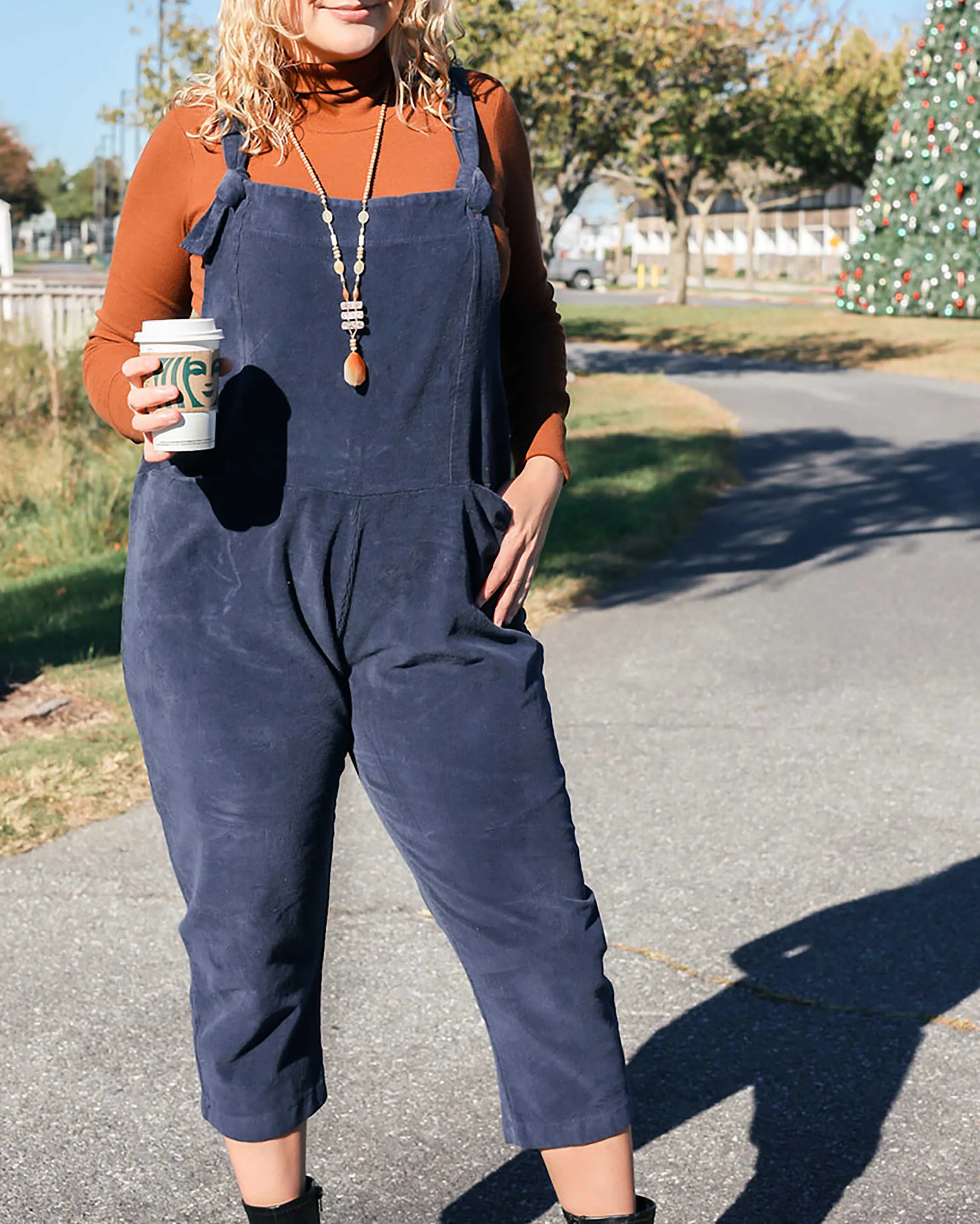 All Covered Corduroy Knotted Overalls