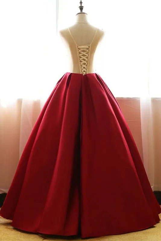 Ball Gown Red Floor-length Scoop Sleeveless rose applique Prom Elegant Formal Dresses