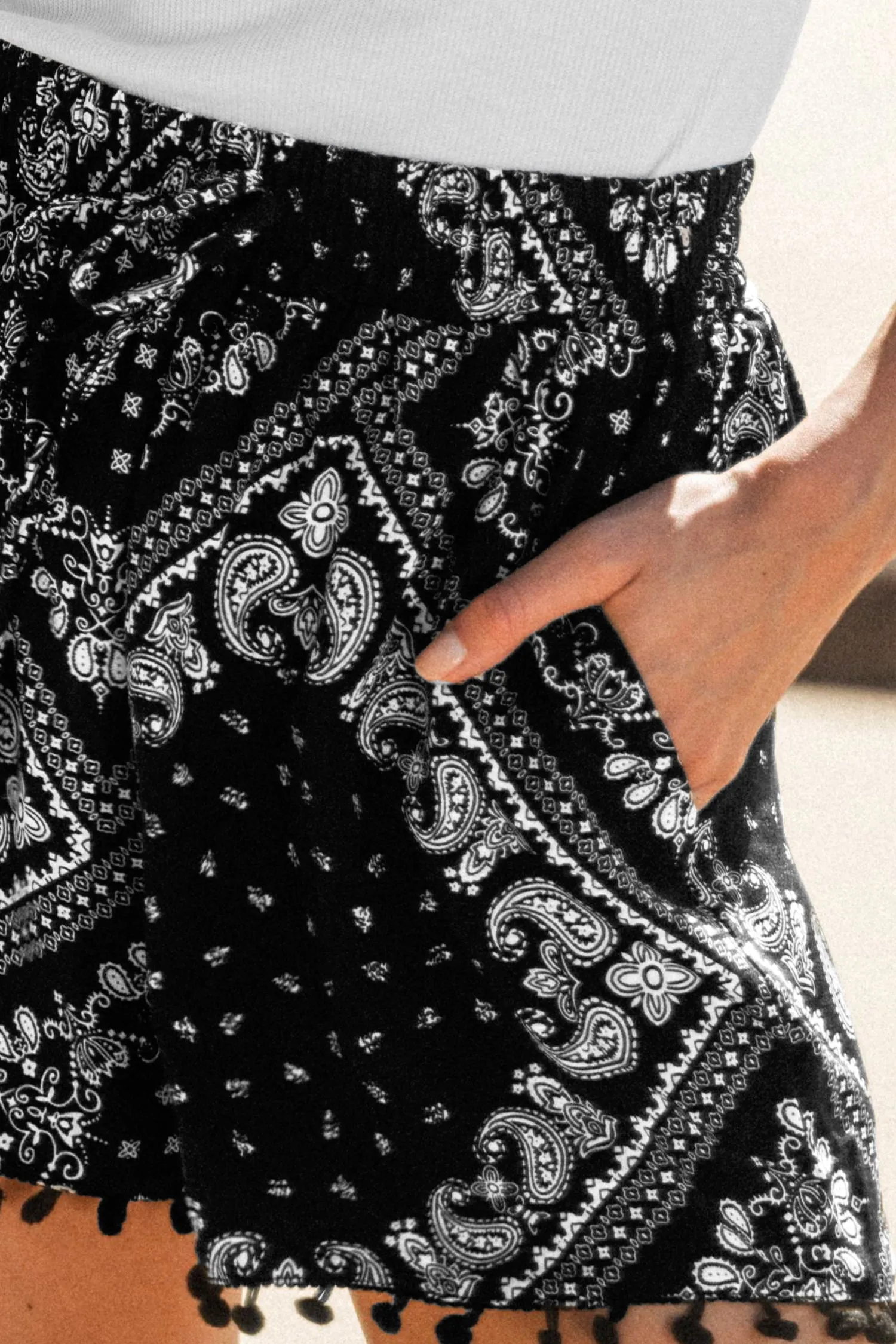 Bandana Print Pom Pom Shorts