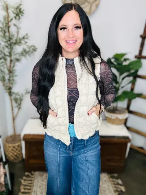 Betsy Bubble Quilted Puffer Vest Ecru