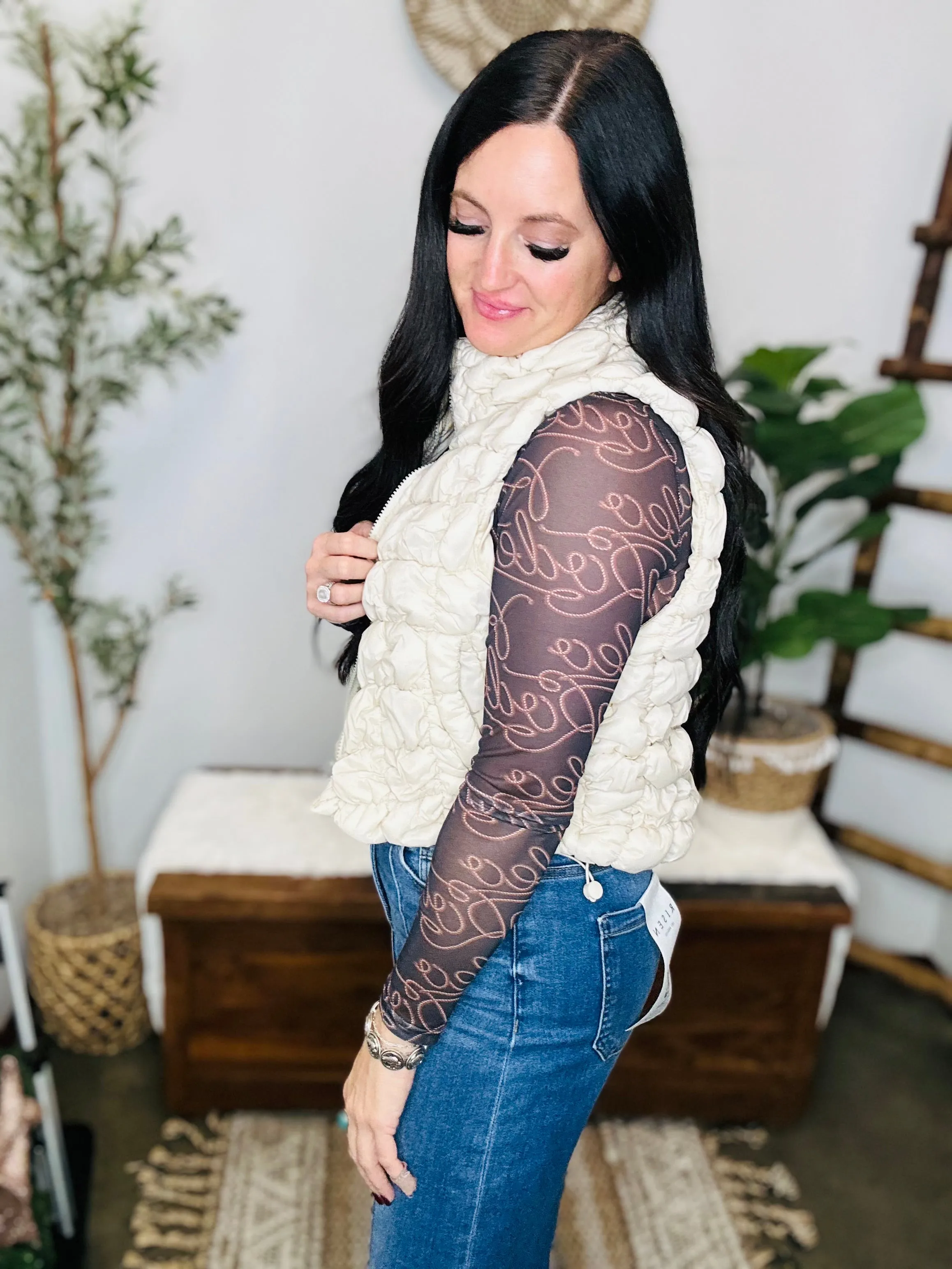 Betsy Bubble Quilted Puffer Vest Ecru