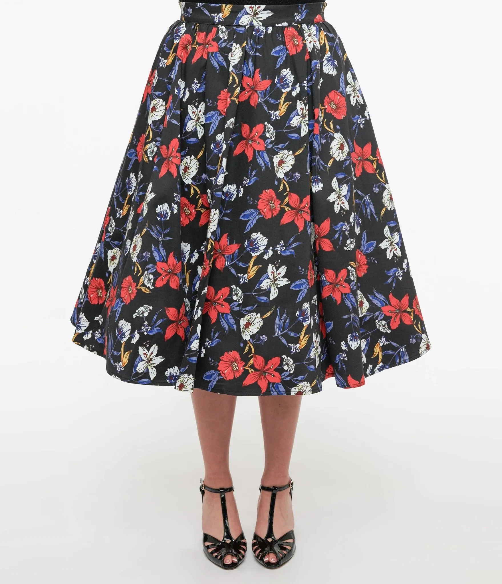 Black Floral Print Milly Swing Skirt