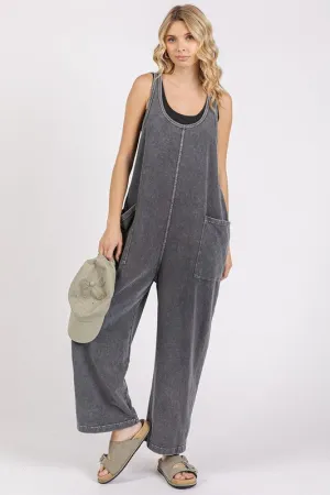 Black Scoop Neck Wide Leg Overalls