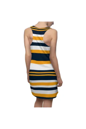 Blue & Gold Stripes Women's Sew Racerback Dress