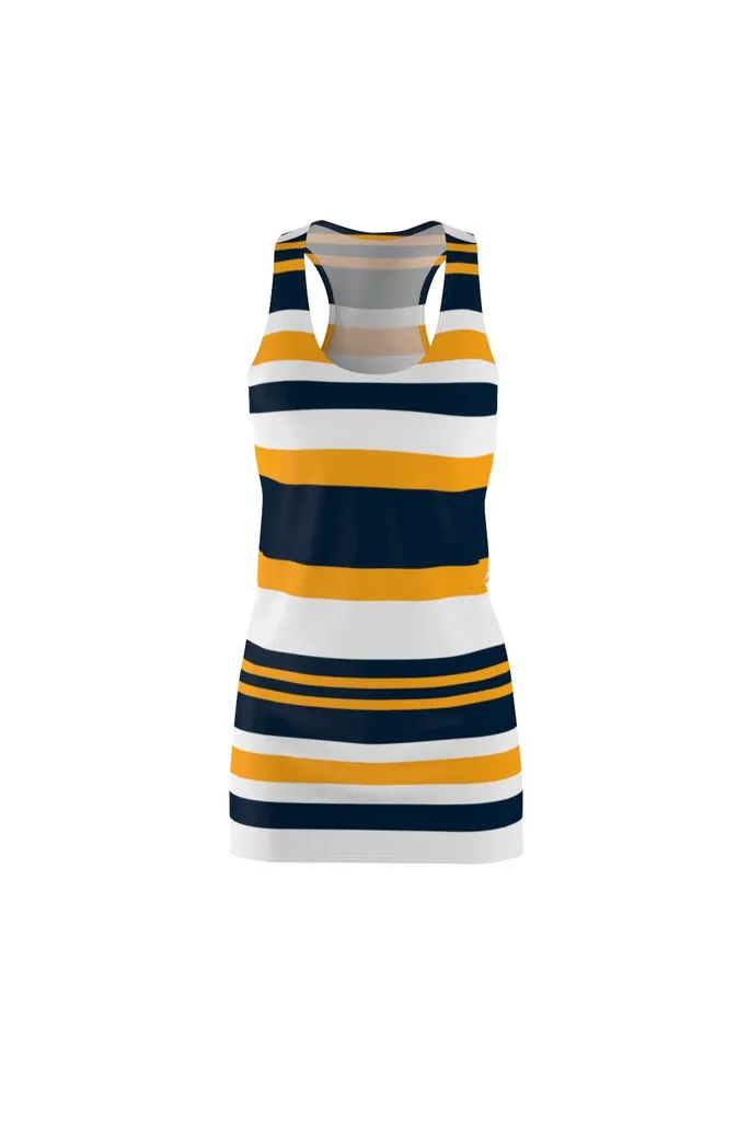 Blue & Gold Stripes Women's Sew Racerback Dress