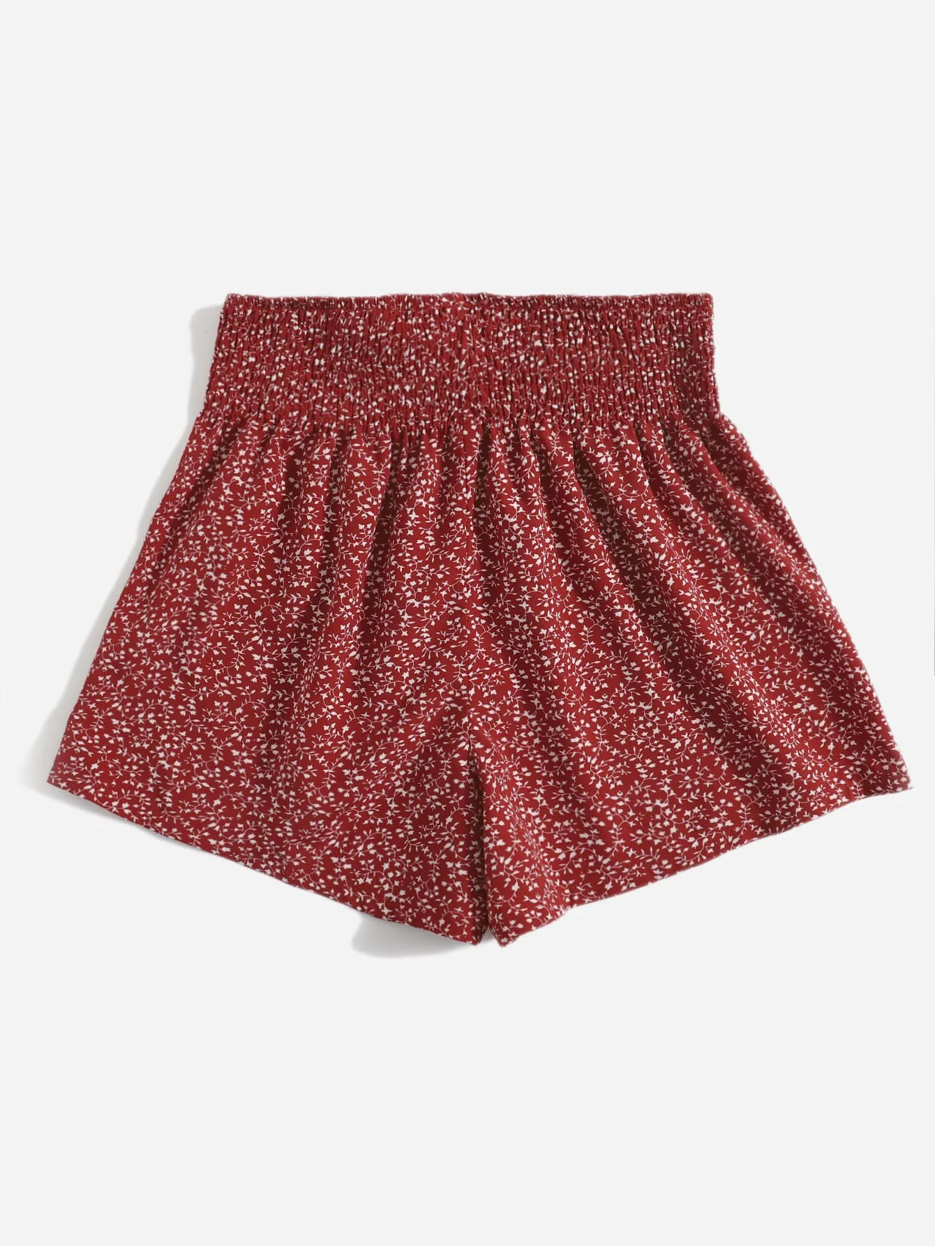 Boho All Over Print Shirred High Waist Women Shorts