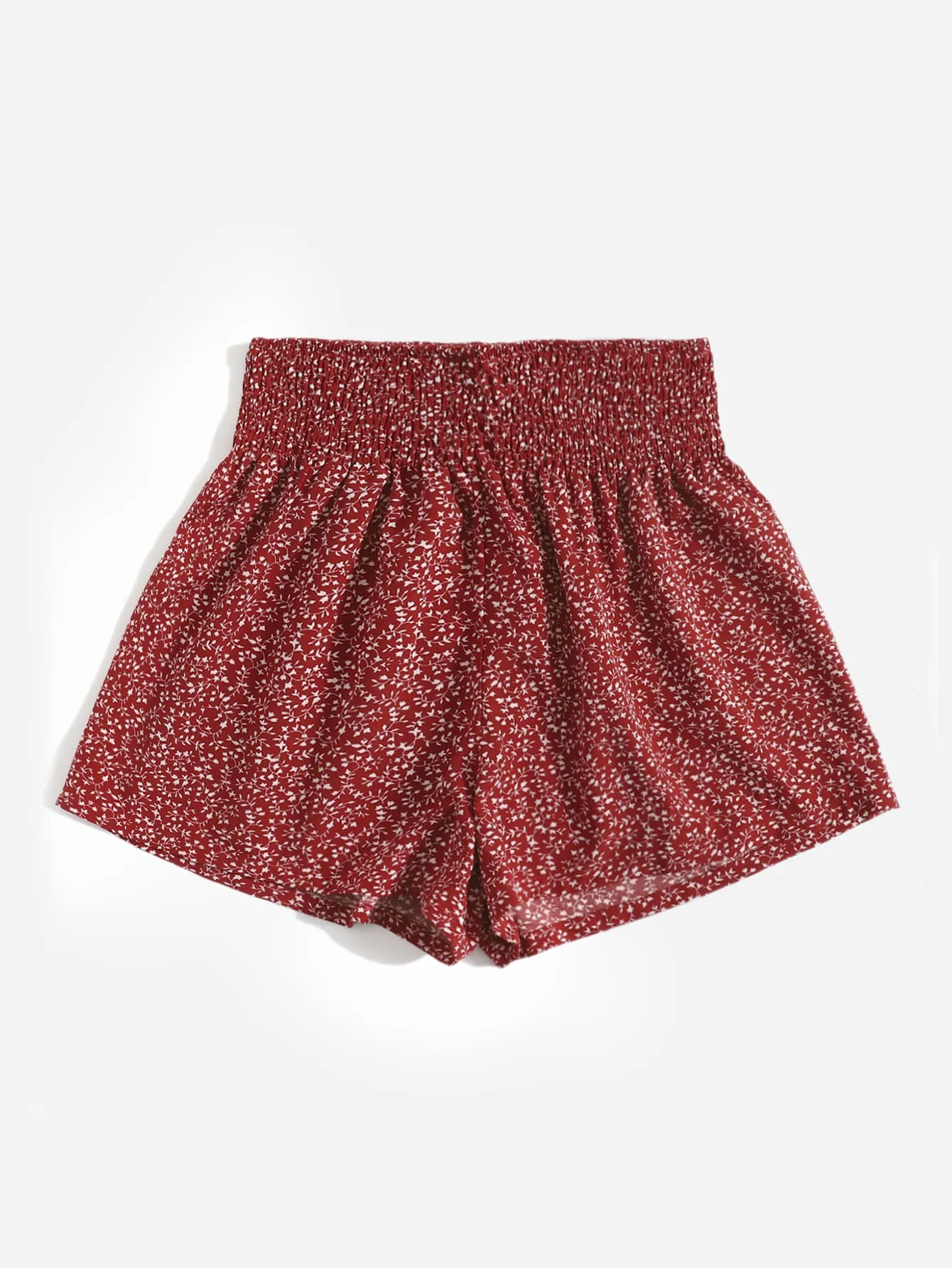Boho All Over Print Shirred High Waist Women Shorts