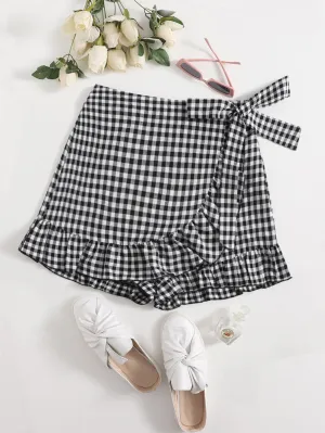 Boho Gingham Wrap Natural Women Shorts