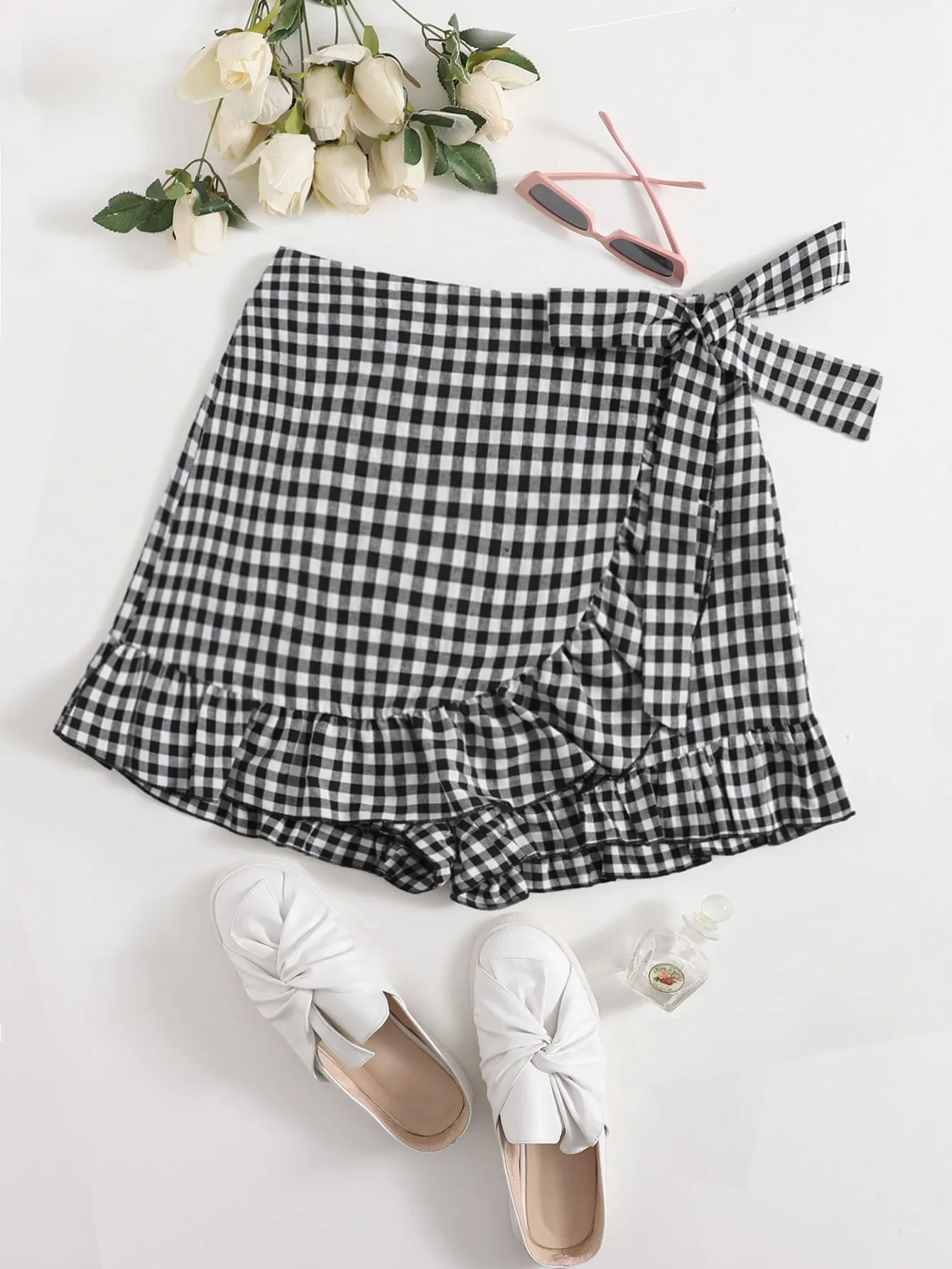 Boho Gingham Wrap Natural Women Shorts