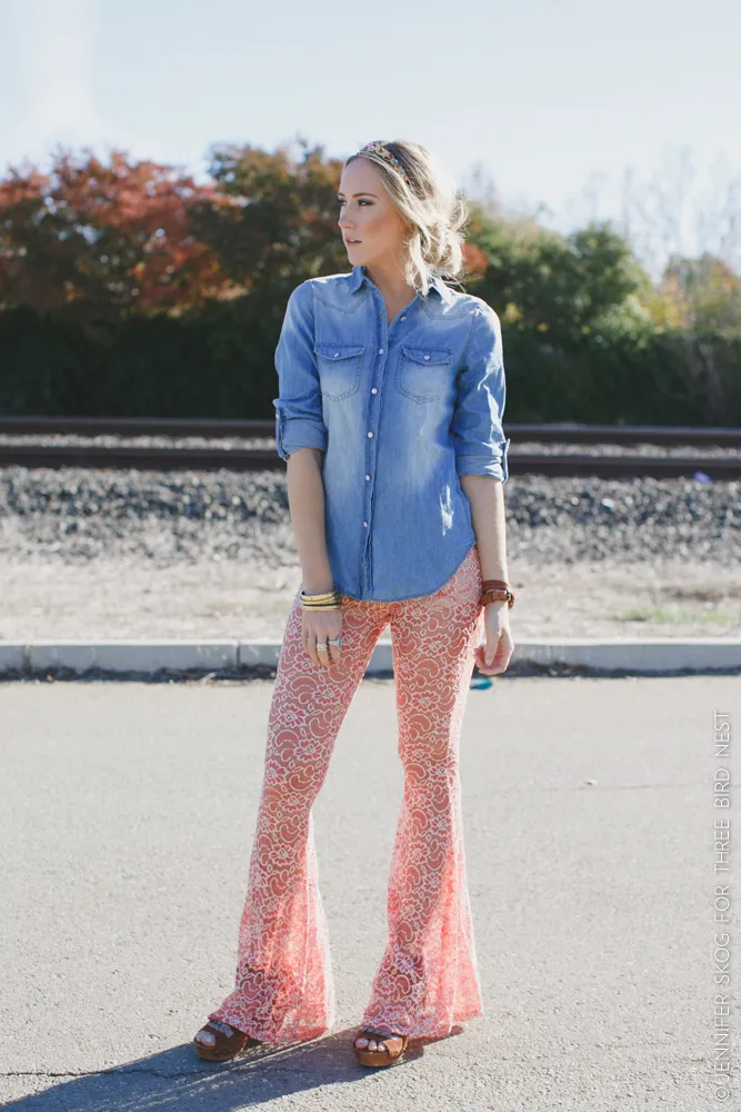 Boho Lace Bell Bottoms nicE HT