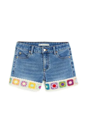 Brittany Mid Rise Short With Crochet Panel Hem
