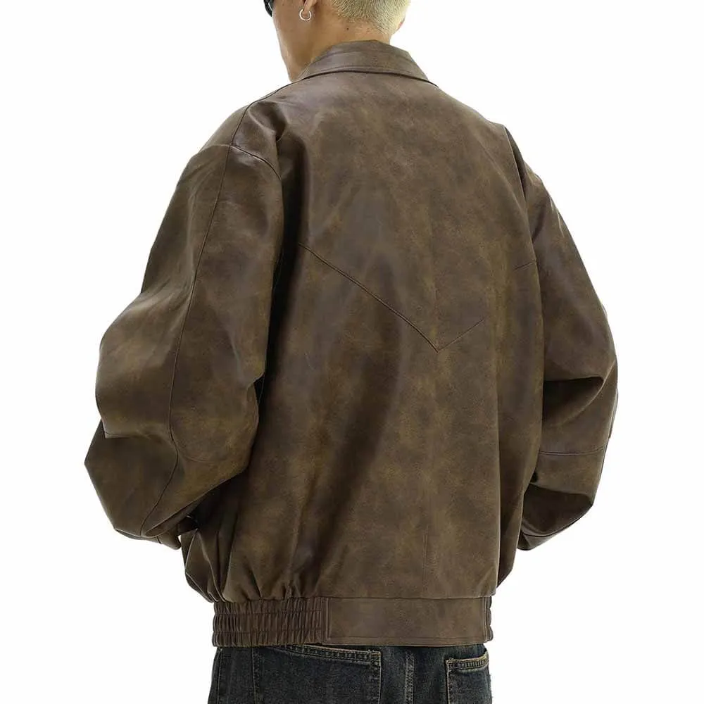 Brown American Vintage Lapel Leather Jacket