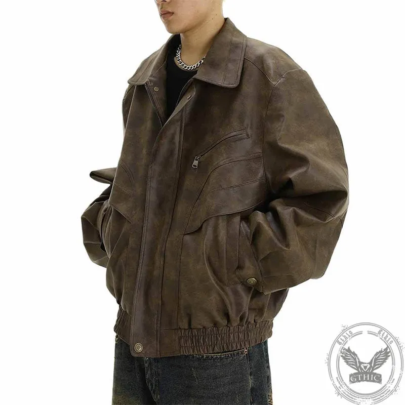 Brown American Vintage Lapel Leather Jacket