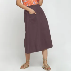 Brown Cotton Flax Paneled Elasticated Midi Skirt