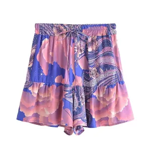 Cosmic Clouds Boho Shorts in Blue