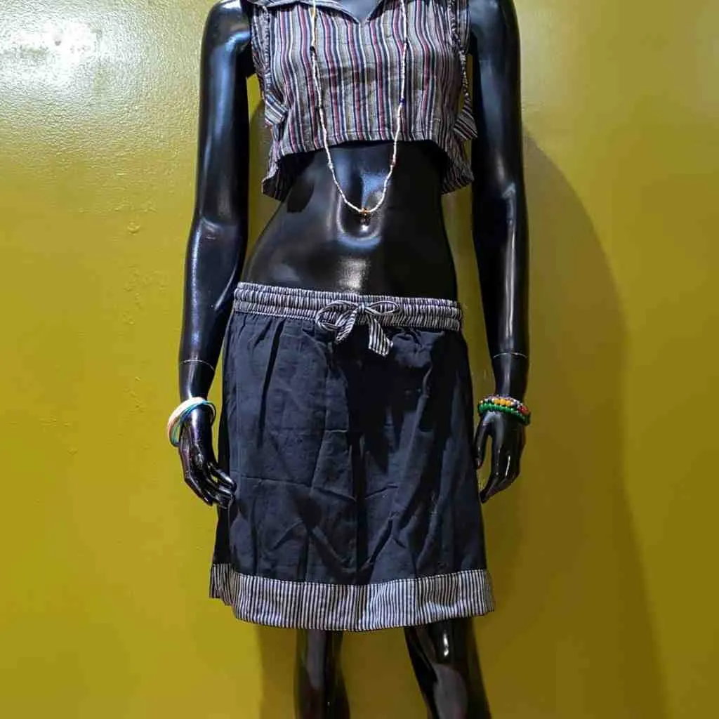 Cotton Drawstring Short Skirt - Solid Color