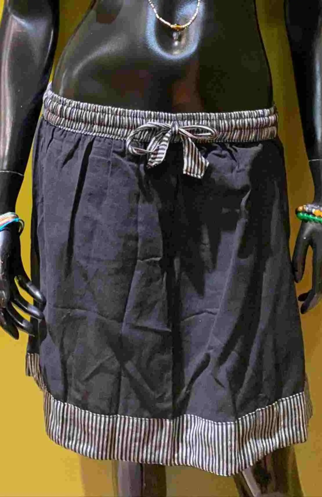 Cotton Drawstring Short Skirt - Solid Color