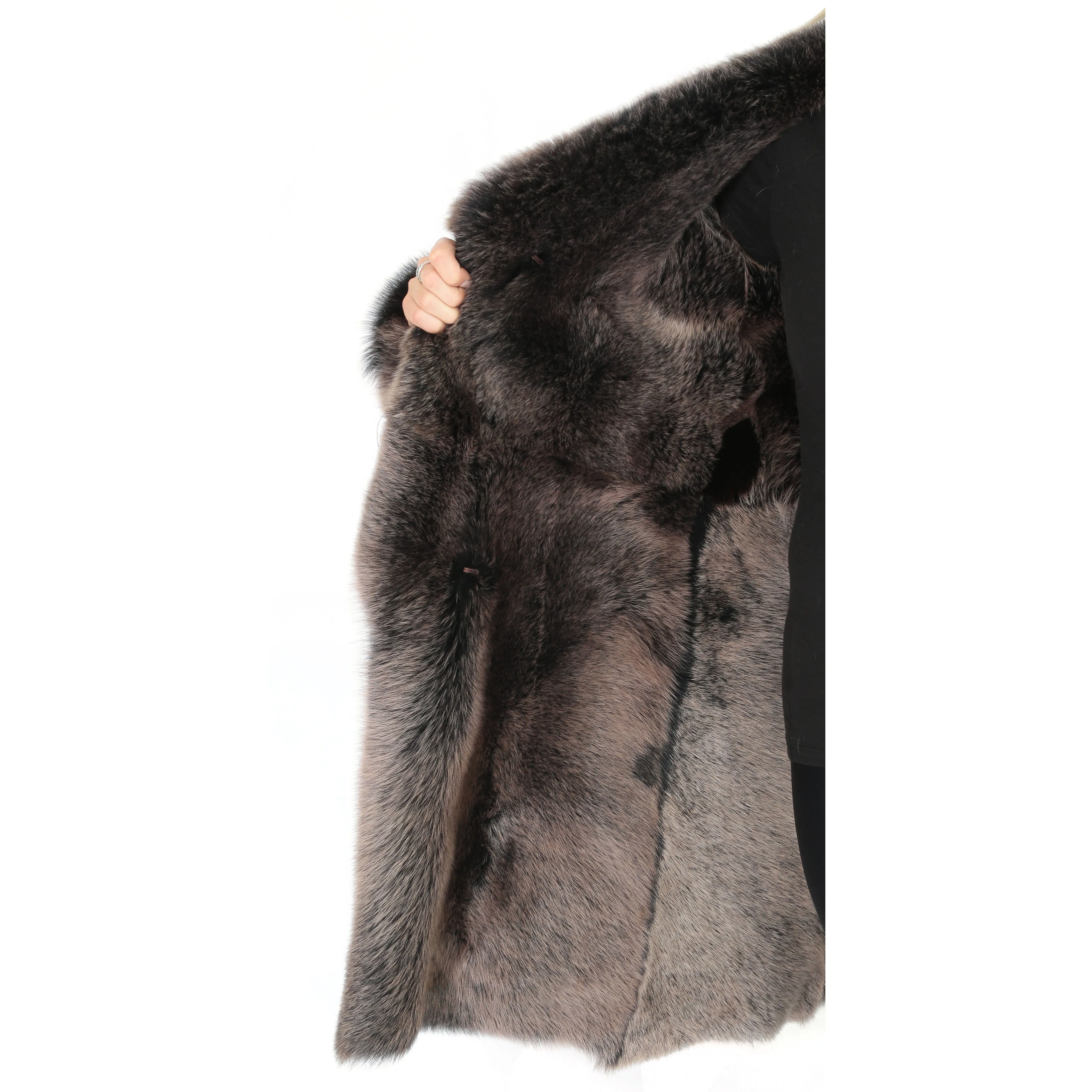 DR220 Women's Shearling Long Italian Sheepskin Leather Coat Brown Gold