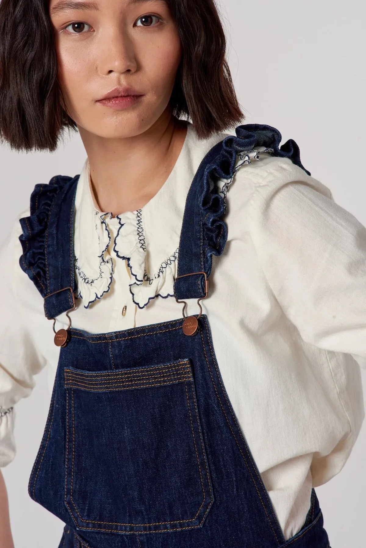 Elodie Frill Overalls Dark Indigo