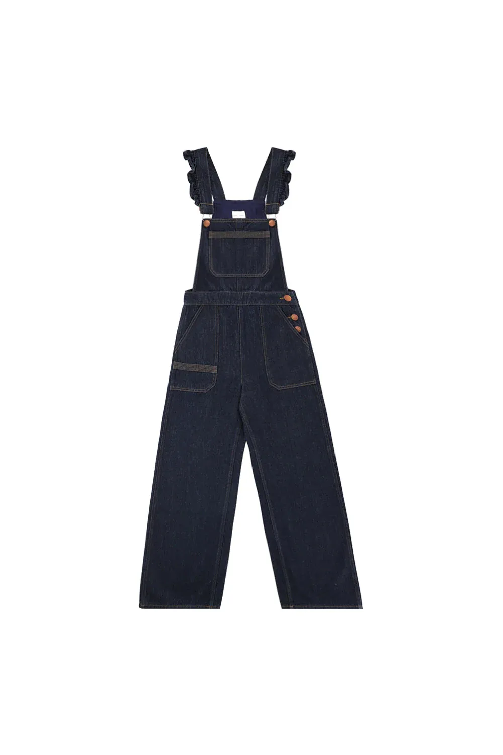 Elodie Frill Overalls Dark Indigo
