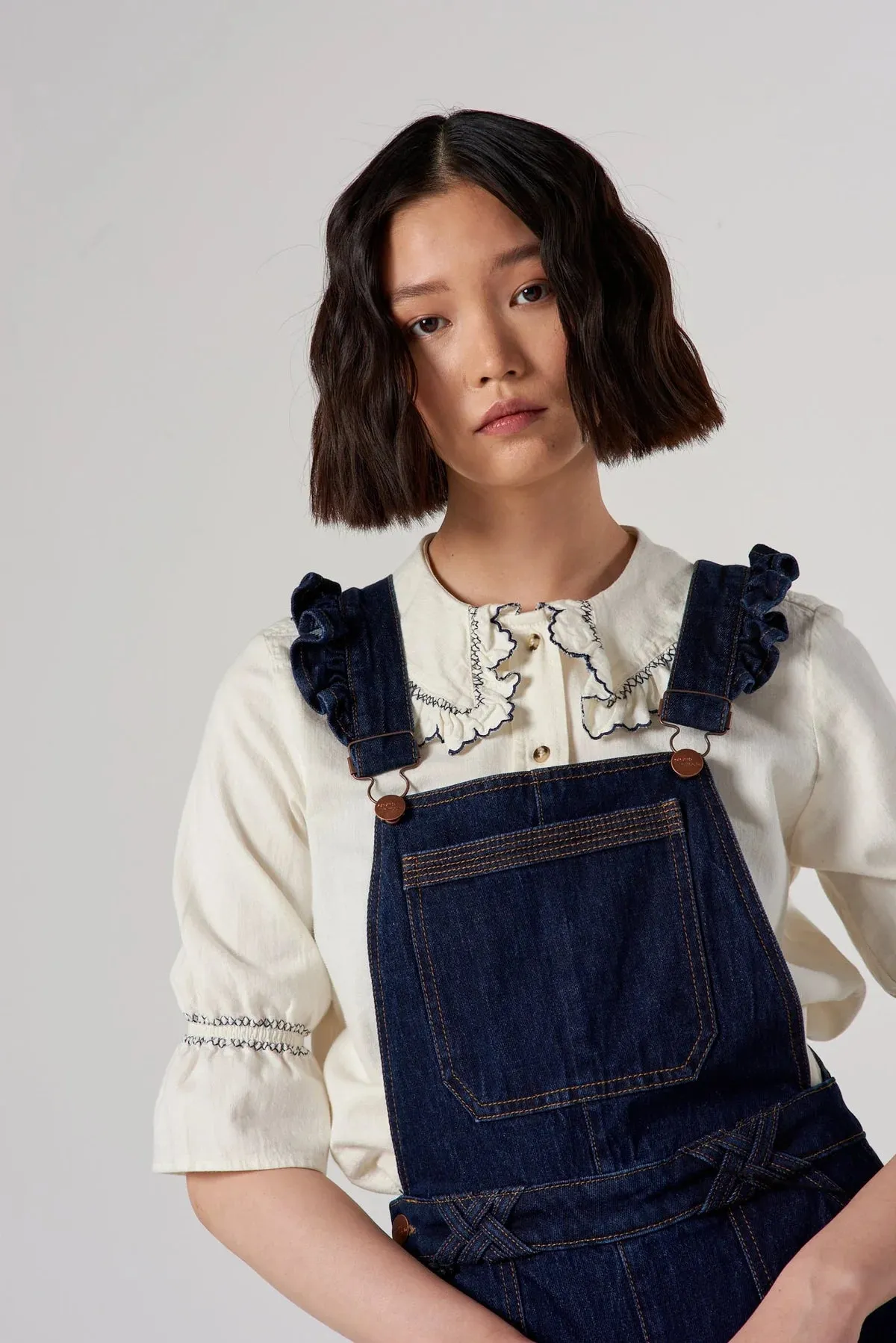 Elodie Frill Overalls Dark Indigo