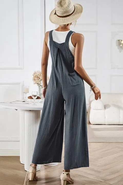 Everyday Casual Wide Leg Overalls Charcoal