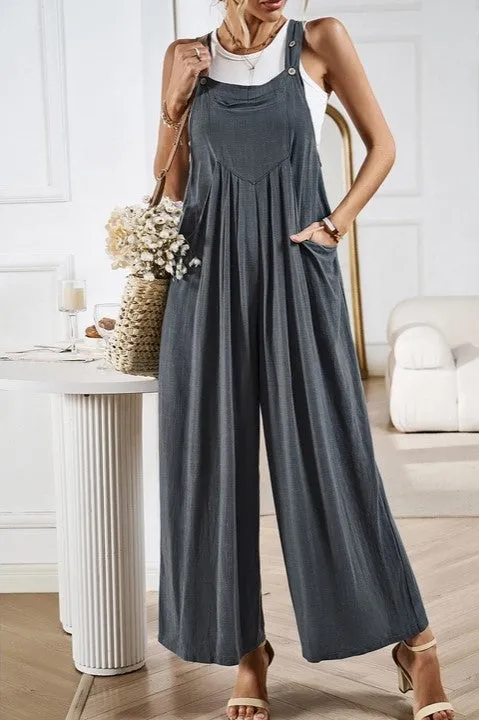 Everyday Casual Wide Leg Overalls Charcoal