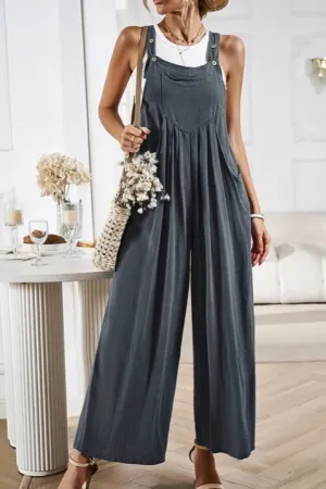 Everyday Casual Wide Leg Overalls Charcoal