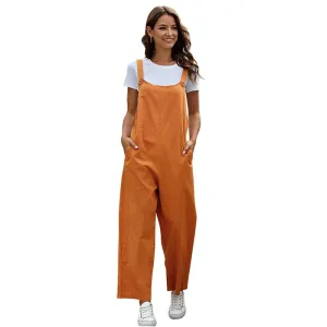 Fashion Women Girls Loose Solid Jumpsuit Strap Dungarees Harem Trousers Ladies Overall Pants Casual Playsuits Plus Size