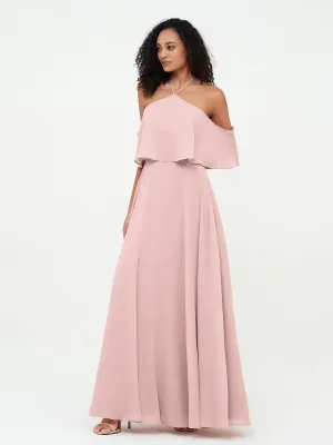 Halter Off the Shoulder Max Dresses with Pockets-Dusty Rose Plus Size