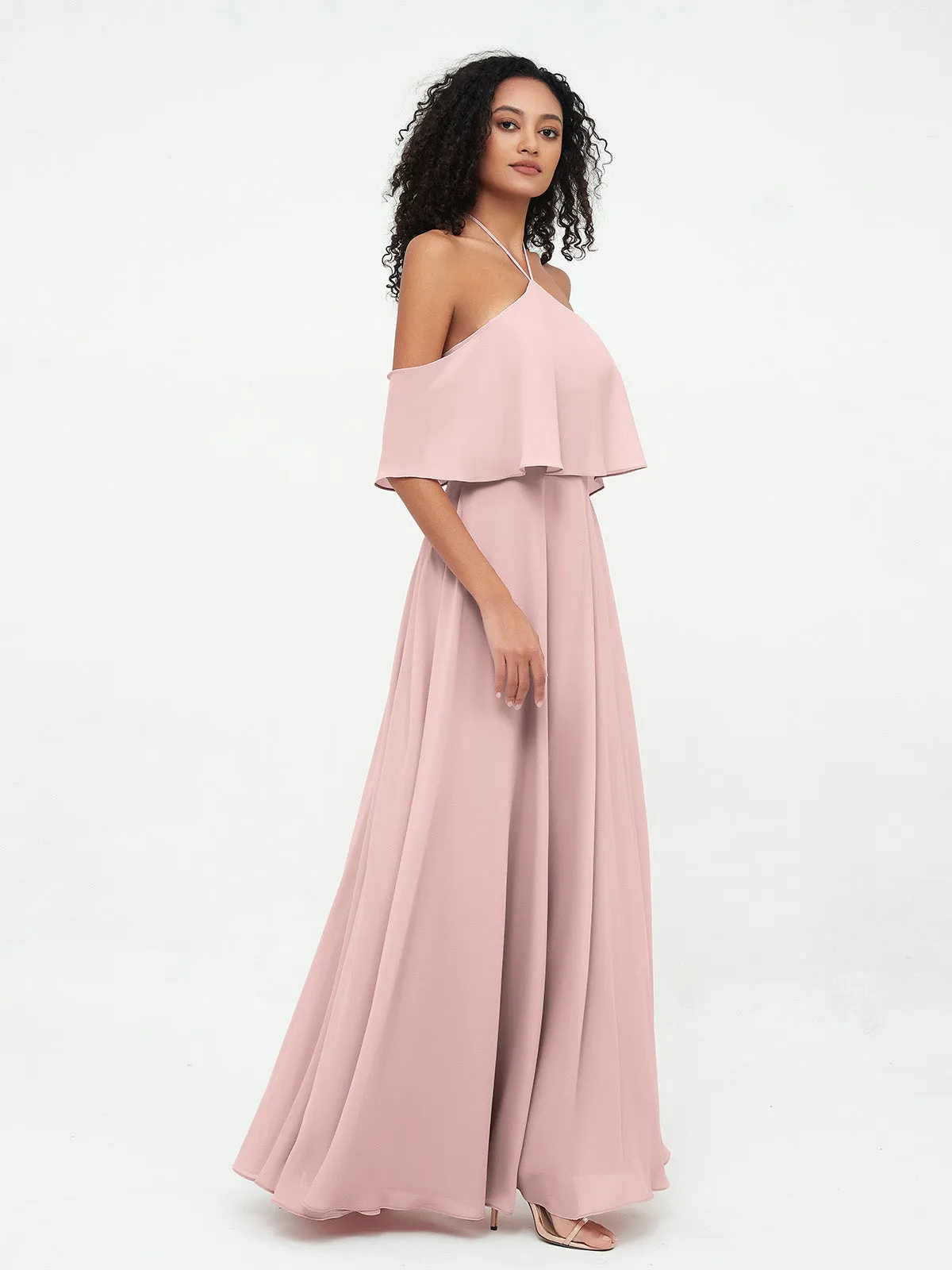Halter Off the Shoulder Max Dresses with Pockets-Dusty Rose Plus Size