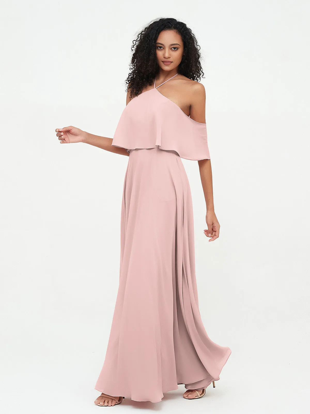 Halter Off the Shoulder Max Dresses with Pockets-Dusty Rose Plus Size