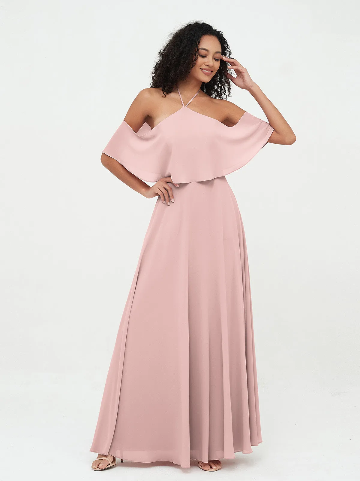 Halter Off the Shoulder Max Dresses with Pockets-Dusty Rose Plus Size