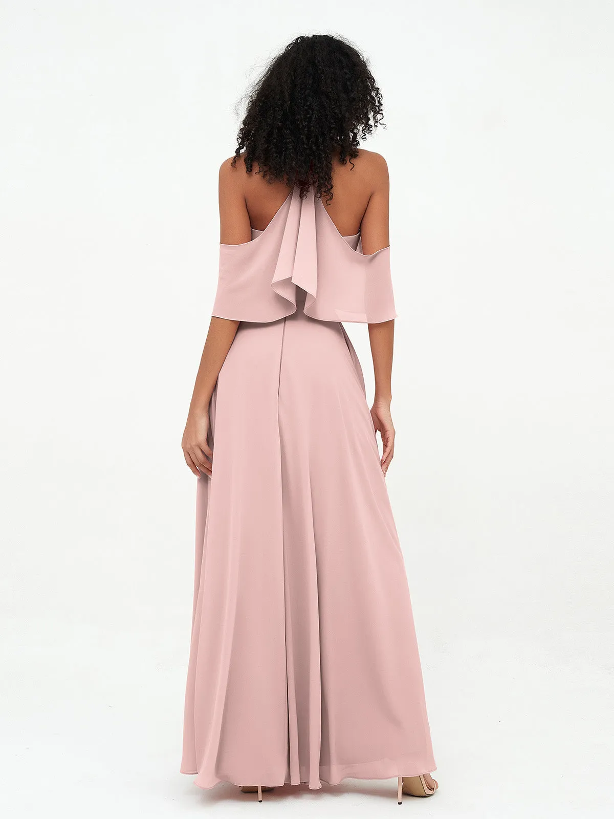 Halter Off the Shoulder Max Dresses with Pockets-Dusty Rose Plus Size