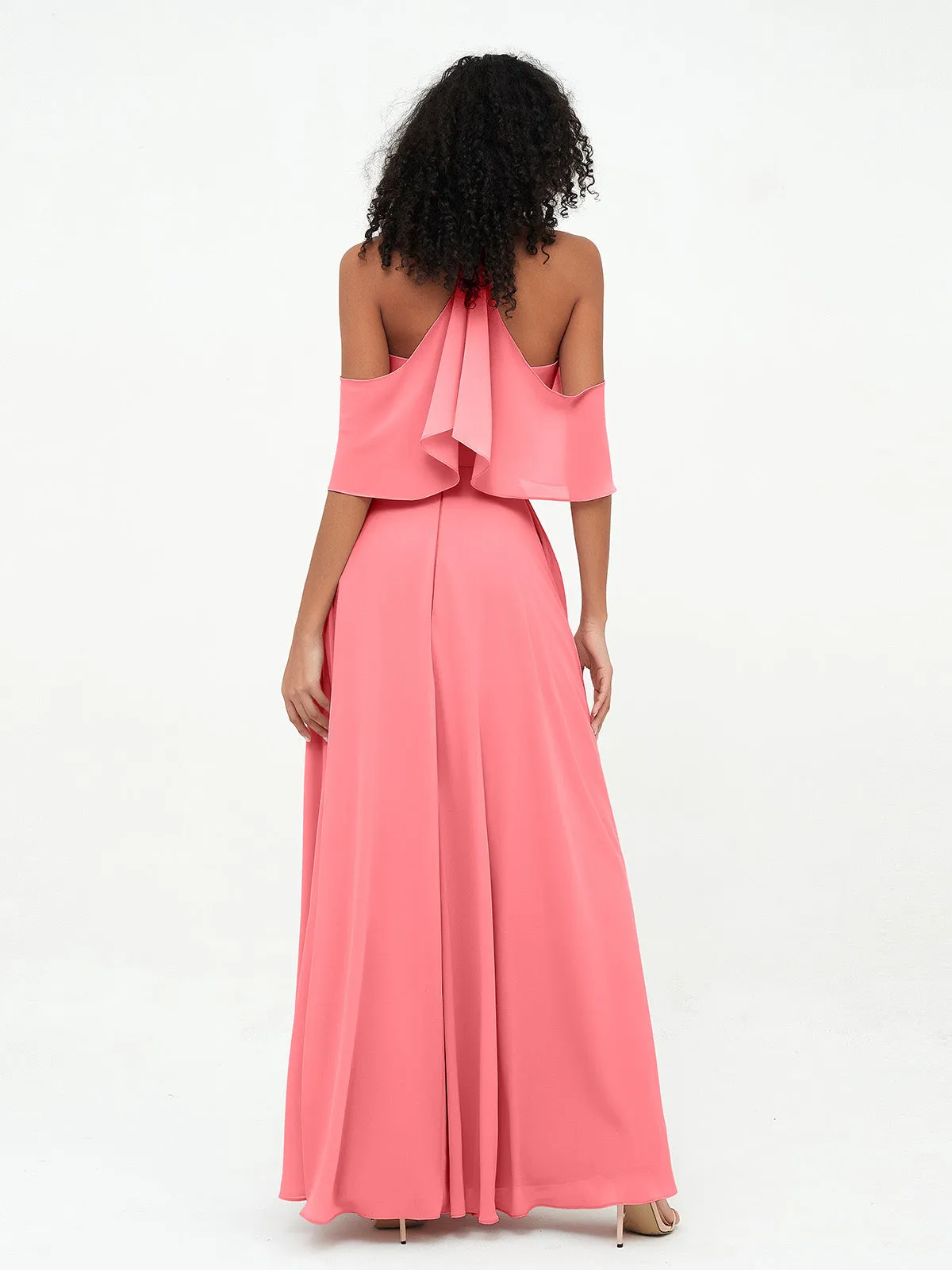 Halter Off the Shoulder Max Dresses with Pockets-Watermelon