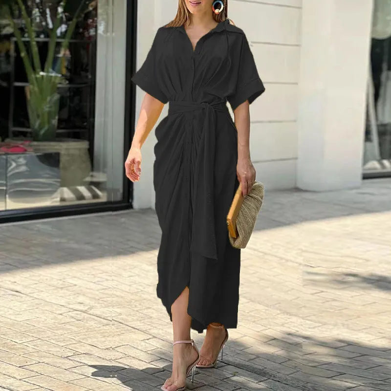 High-Waist Flounce Collar Dress