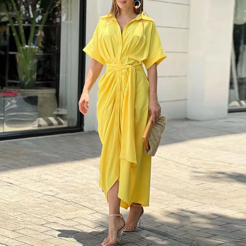 High-Waist Flounce Collar Dress
