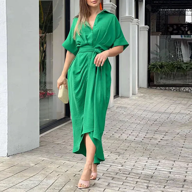High-Waist Flounce Collar Dress
