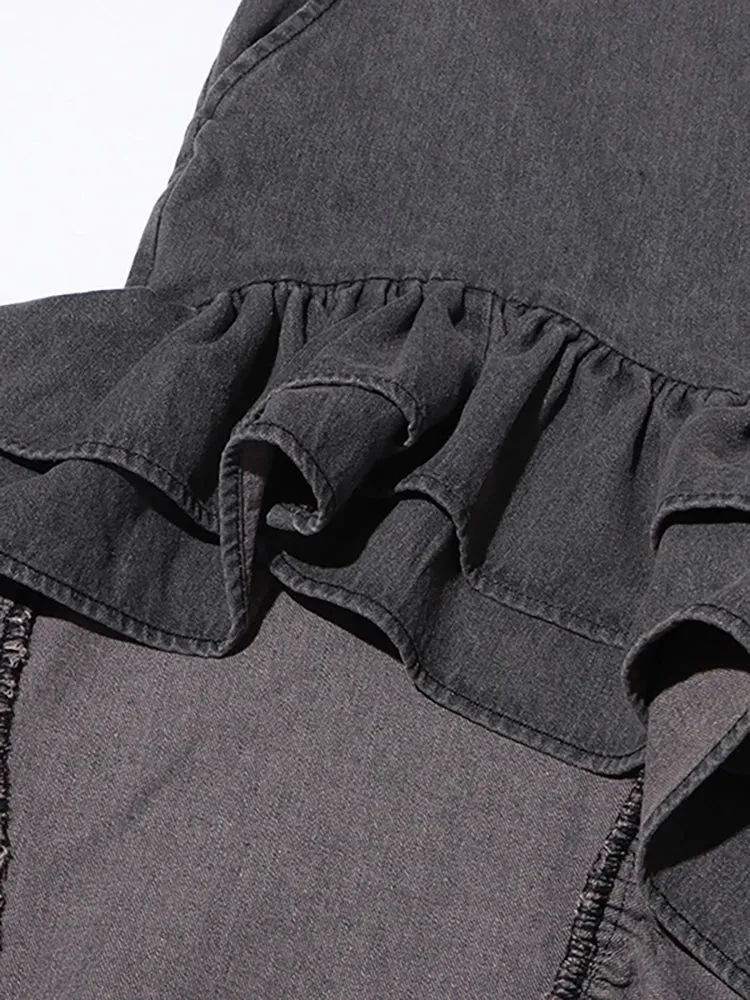 High Waist Ruffle Denim Skirt