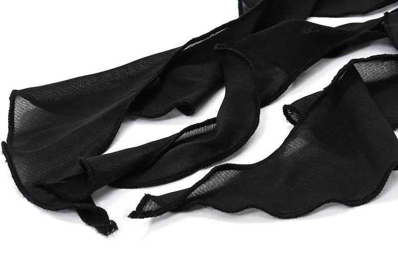 Irregular hollow out ribbon butterfly applique solid ruffle mini skirt goth Emo Darkwave Fashion