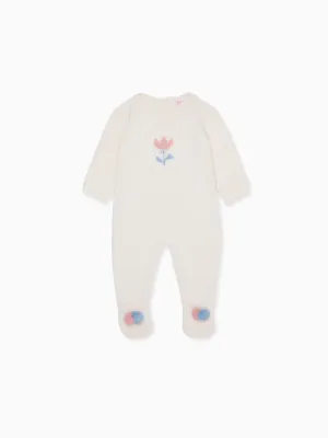 Ivory Flor Merino Baby Girl Knitted Playsuit