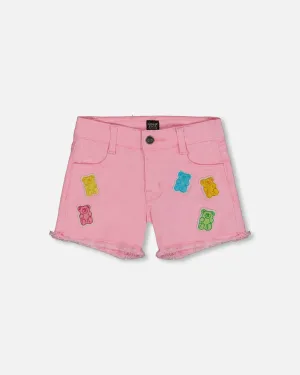 Jean Short With Embroidery Pink And Multicolored Gummies